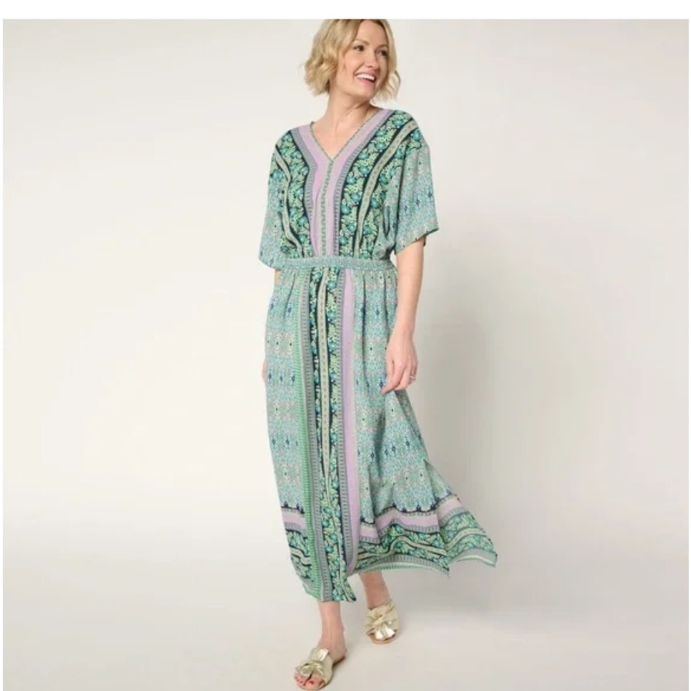 Belle by Kim Gravel Green and Purple Maxi Dress